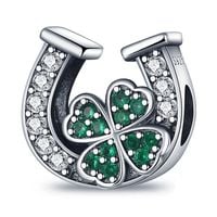 Zawieszka SREBRO 925 Charms Koralik Podkowa i Koniczynka