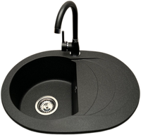 Zlewozmywak jednokomorowy z ociekaczem VIGOR grafit z prawym ociekaczem + bateria NOON