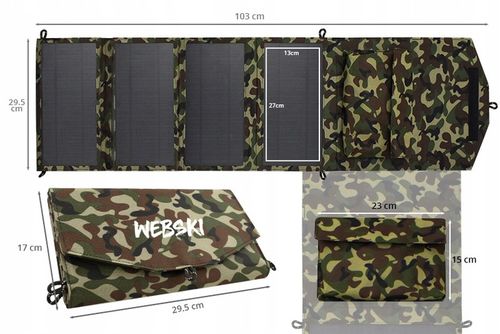 PRZENOŚNY PANEL SŁONECZNY 4 PANELE 2xUSB 20W MATA SOLARNA SKŁADNA W GÓRY na Arena.pl