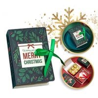 pudełko prezentowe ozdobne zielone, merry christmas z kokardą 13x9x4,5 cm