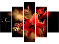 105CM 150CM ZEGAR 5 ELEM MOTYLE LILIA DRUK OBRAZ