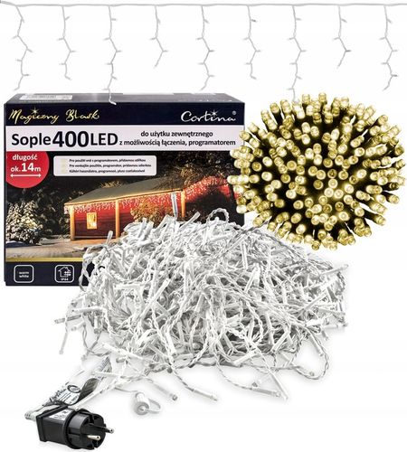 GĘSTA KURTYNA SOPLE 400 LED 14,20m PROGRAMATOR+PAMIĘĆ+GNIAZDO BIAŁY CIEPŁY na Arena.pl