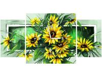80X40CM ZEGAR SŁONECZNIKI ZIELENI OBRAZ