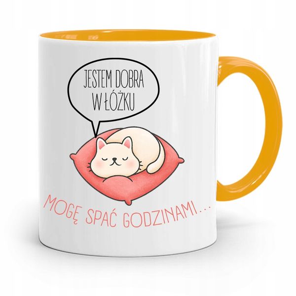 Kubek Żółty Śmieszny Zabawny Jestem Dobra W Łóżku Z Nadrukiem Ze Zdjęciem zdjęcie 1