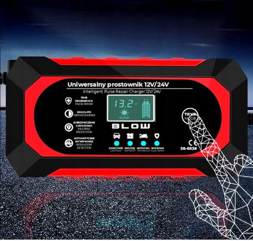 AUTOMATYCZNY INTELIGENTNY PROSTOWNIK ŁADOWARKA AKUMULATORA LCD 24V 12V 8A na Arena.pl
