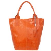 VERA PELLE torebka skórzana shopper lakierowana na ramię V588 pomarańczowa