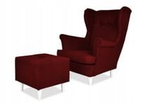 Fotel uszak ARI z podnóżkiem, skandynawski Family Meble czerwień bordo