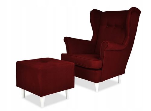 Fotel uszak ARI z podnóżkiem, skandynawski Family Meble czerwień bordo na Arena.pl