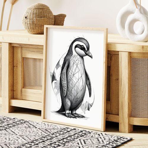 Plakat pingwin szkic czarnobiały 61x91 cm na Arena.pl