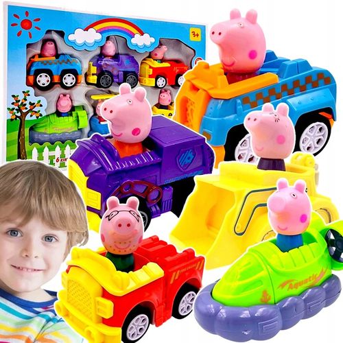 ZESTAW POJAZDÓW ŚWINKA PEPPA FIGURKI + SAMOCHODY 6 SZTUK RUCHOME AUTKA na Arena.pl