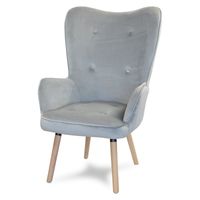 Fotel uszak z weluru na drewnianych bukowych nogach skandynawski do salonu szary F104G