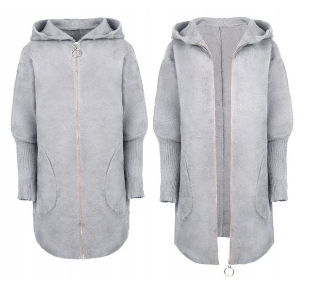 PŁASZCZ ALPAKI KURTKA ZAMEK WEŁNA SUWAK SZARY zdjęcie 1