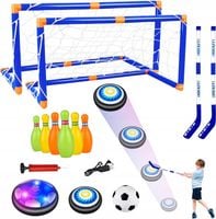 MINI HOKEJ ZESTAW GIER OGRODOWYCH PIŁKA NOŻNA BRAMKI KRĘGLE KIJE HOKEJOWE