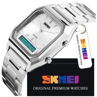 ELEGANCKI ZEGAREK MĘSKI SKMEI NA BRANSOLECIE STAL 304 PREMIUM PODŚWIETLENIE