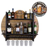 Drewniany barek na ścianę półka barowa ścienna na alkohol i kieliszki – barek wiszący loft vintage SILVER Group Therapy