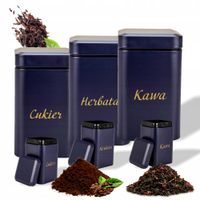 ZESTAW 3 POJEMNIKÓW KAWA HERBATA CUKIER NIEBIESKI