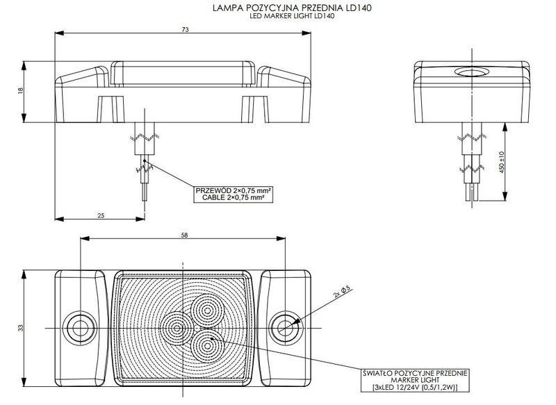 Lampa LED obrysowa biała (LD140) zdjęcie 2