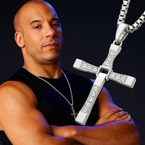 Srebrny Krzyżyk Męski Vin Diesel z Cyrkoniami pr 925 Grawer Gratis na Arena.pl