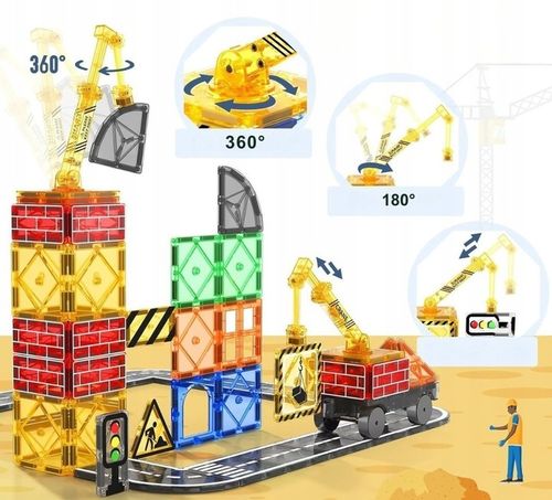 Klocki Magnetyczne Konstrukcyjne Duże Dzieci Zabawki Chłopca Zestaw Pojazdy na Arena.pl