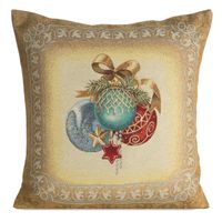 Poszewka dekoracyjna 45x45 cm bombki złoto błękit w gobelinie