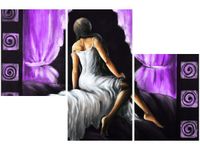 60 90CM OBRAZ 3 ELEM PIĘKNA DZIEWCZYNA FIOLECIE ŚCIENNY DRUK PŁÓTNO