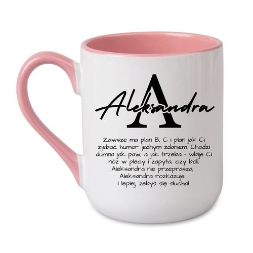 KUBEK Z IMIENIEM "ALEKSANDRA" Wzór - Elegant Coffee Różowy 330 ml na Arena.pl