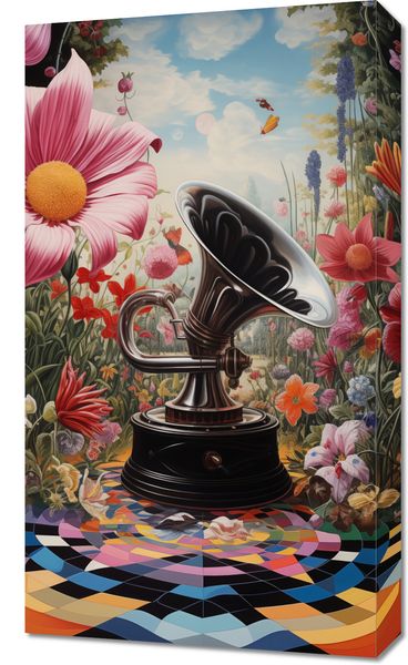 Obraz 40x70cm Gramofon w Kwiatach zdjęcie 1