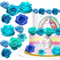 Waflowe Miętowe KWIATKI RÓŻE na tort - OZDOBA DEKORACJA Jadalna - 32 szt