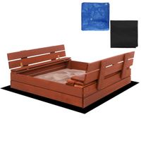 Piaskownica zamykana z ławeczkami 100x100 cm drewno impregnowane, z włókniną i plandeką, brązowa