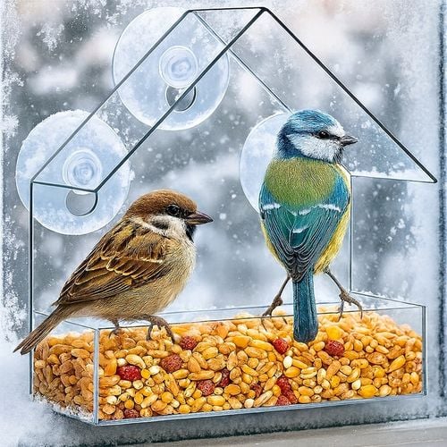 KARMNIK DLA PTAKÓW PRZEZROCZYSTY NA SZYBĘ OKNO NA ZIARNO SŁONECZNIK na Arena.pl
