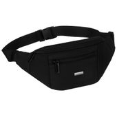 czarna saszetka męska z kieszeniami zewnętrznymi na suwak zawieszona