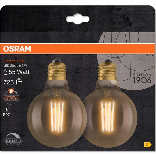 2x Żarówka Ozdobna LED E27 6,5W Ściemnialna OSRAM zdjęcie 8