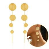 kolczyki wiszące, efektowne złote kółka, blaszki, sztyft długość 15 cm