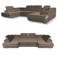 Narożnik kształt U rozkładany f. spania Bosso Family meble brązowy welur