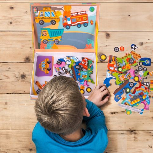UKŁADANKA MAGNETYCZNA KSIĄŻECZKA PUZZLE POJAZDY 12 NA MAGNES 65 ELEMENTÓW na Arena.pl