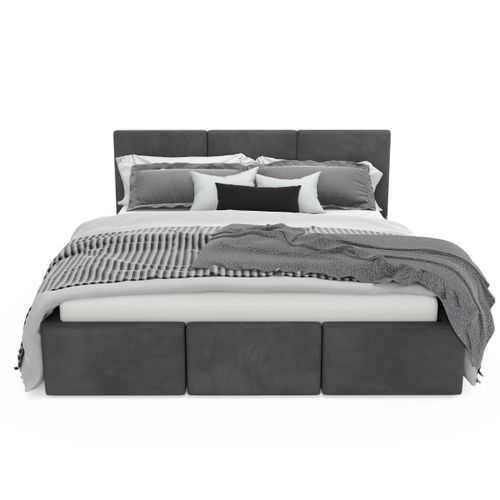 ŁÓŻKO TAPICEROWANE 140x200 ŁÓŻKO PODWÓJNE Z POJEMNIKIEM GRAFITOWE na Arena.pl