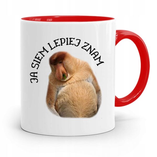 Kubek Czerwony Nosacz Janusz Ja Siem Lepiej Znam Z Nadrukiem Ze Zdjęciem zdjęcie 1