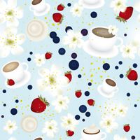 FOTOTAPETA kuchenna KAWA TRUSKAWKI KWIATKI 395x280