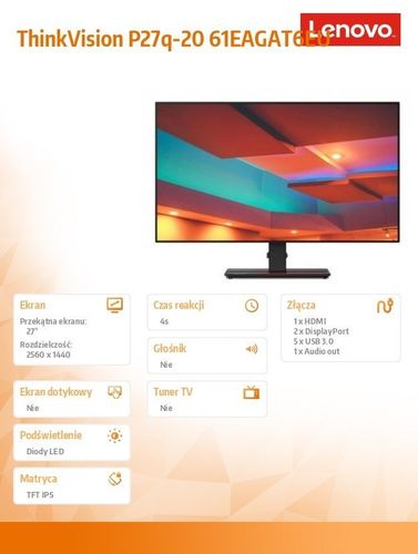 Monitor 27 ThinkVision P27q-20 LCD 61EAGAT6EU na Arena.pl