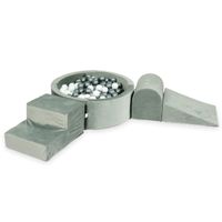 Piankowy plac zabaw z basenem okrągłym 90x30 Velvet szary + 200 piłek (białe, srebrne)