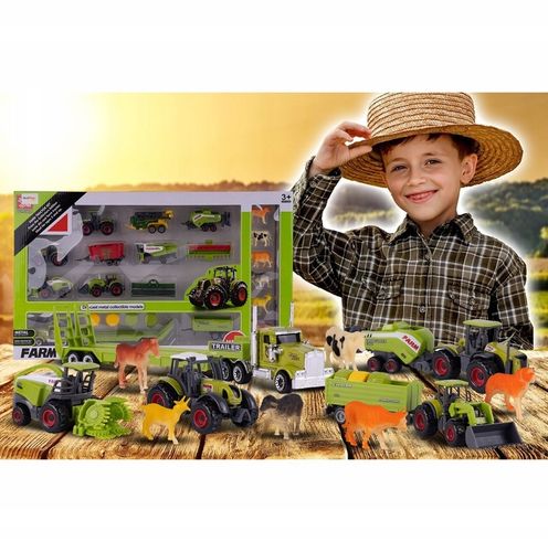 ZESTAW TRAKTOR CIĄGNIK KOMBAJN MASZYNY POJAZDY ROLNICZE ZWIERZĘTA PREZENT na Arena.pl