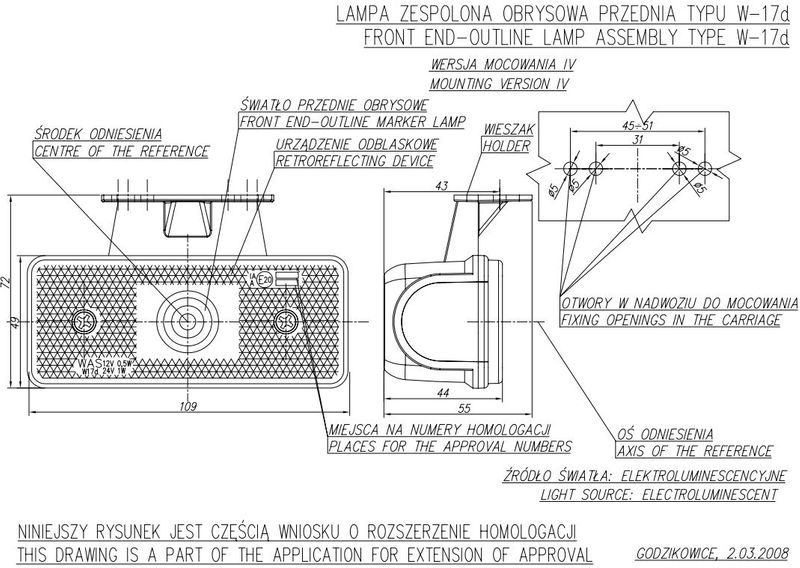 Lampa LED zespolona obrysowa przednia W17D (105KZ) zdjęcie 7