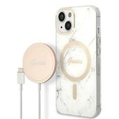 Zestaw Guess GUBPP14SHMEACSH Case+ Charger iPhone 14 6,1" biały/white hard