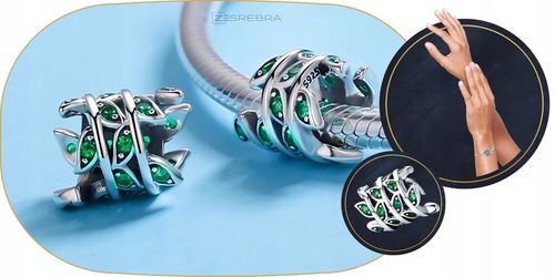 CHARMS ZIELONE LISTKI srebro 925 pnącze srebrne koralik zawieszka liście na Arena.pl