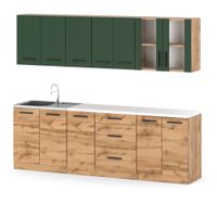 Kuchnia Remino Pojemna Nowoczesna Blat 2.6m Wotan Butelkowa Zieleń Wotan