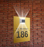 złota TABLICZKA ADRESOWA nierdzewna oświetlony numer domu 30x20 pionowa