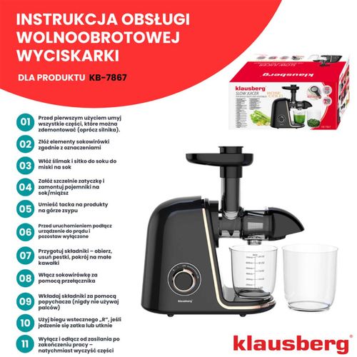 sokowirówka wyciskarka wolnoobrotowa klausberg kb-7867 na Arena.pl