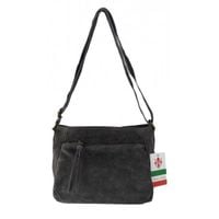 Duża zamszowa listonoszka A5 ,pojemna,dwie komory ,Włoska skórka szara VPA514G