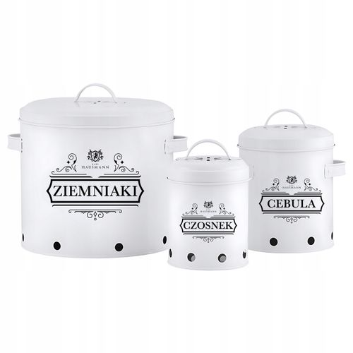 KOMPLET 3 POJEMNIKI METALOWE NA PRZECHOWYWANIE CEBULI CZOSNKU ZIEMNIAKÓW na Arena.pl