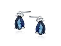 RODOWANE SREBRNE KOLCZYKI ŁEZKI SZAFIR CYRKONIE